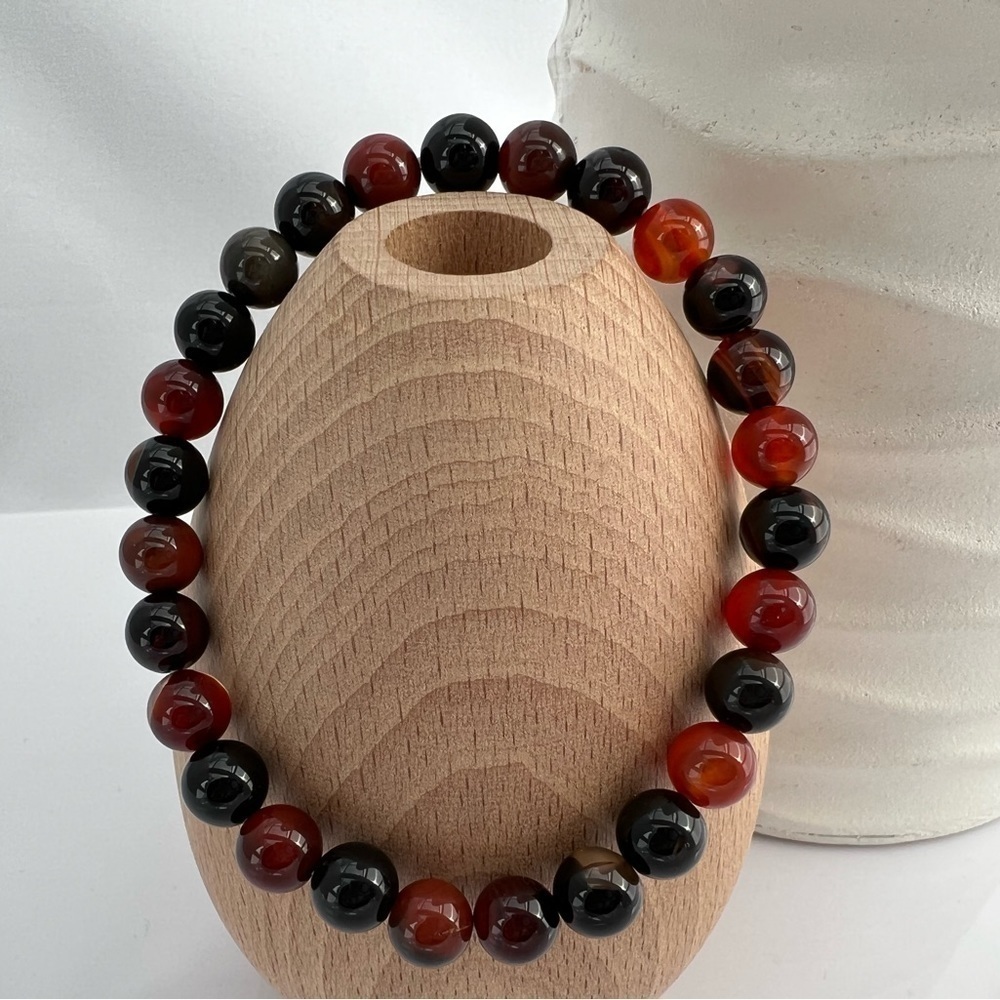 Autumn Colored Agate Beaded Stretch Bracelet